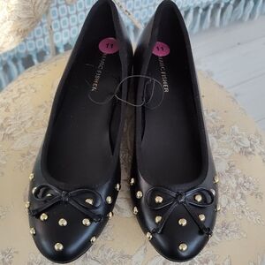 Marc Fisher Black and Gold Studded Flats